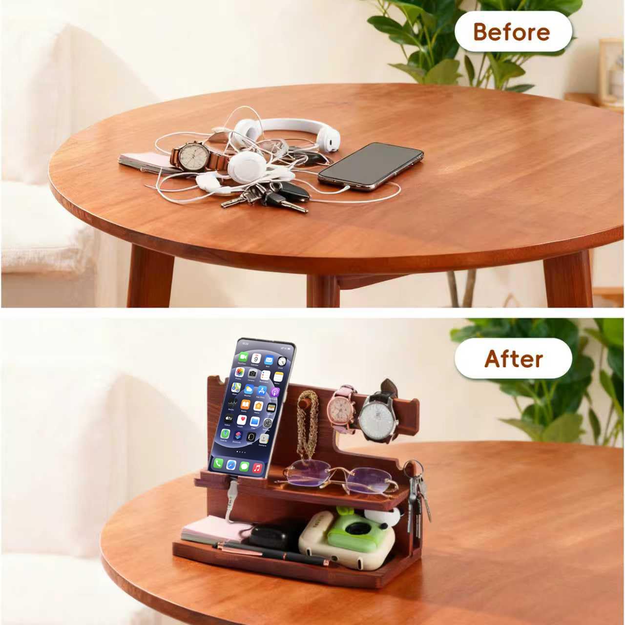 ELEVAT Gifts for Men Christmas Wood Phone Docking Station Desk Organizer Fathers Gifts Anniversary Birthday Gifts for him Xmas Presents for husband