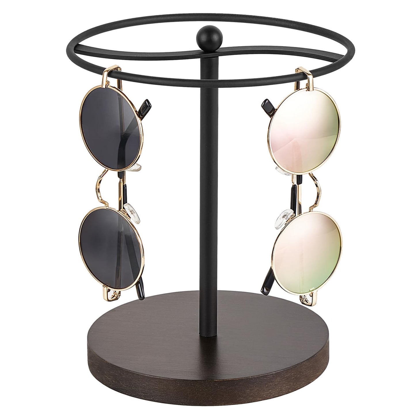 Mkono Sunglasses Organizer Glasses Holder Stand Metal Frame with Wood Base Sunglass Storage Display Eyeglasses Rack for up to 12 Pairs of Eyewear
