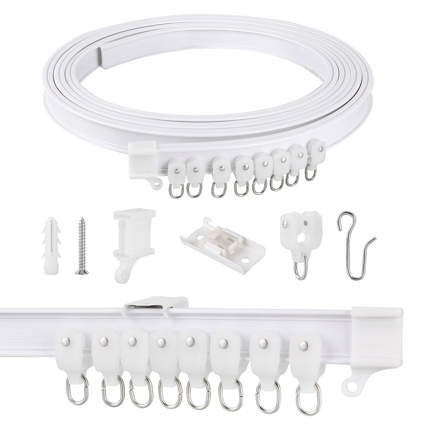 2M Curtain Rail Ceiling Curtain Track Bendable Flexible Curtain Rails and Fittings for Room Divider,Bay Window,Oval Shower,Bathroom Window,RV Rail