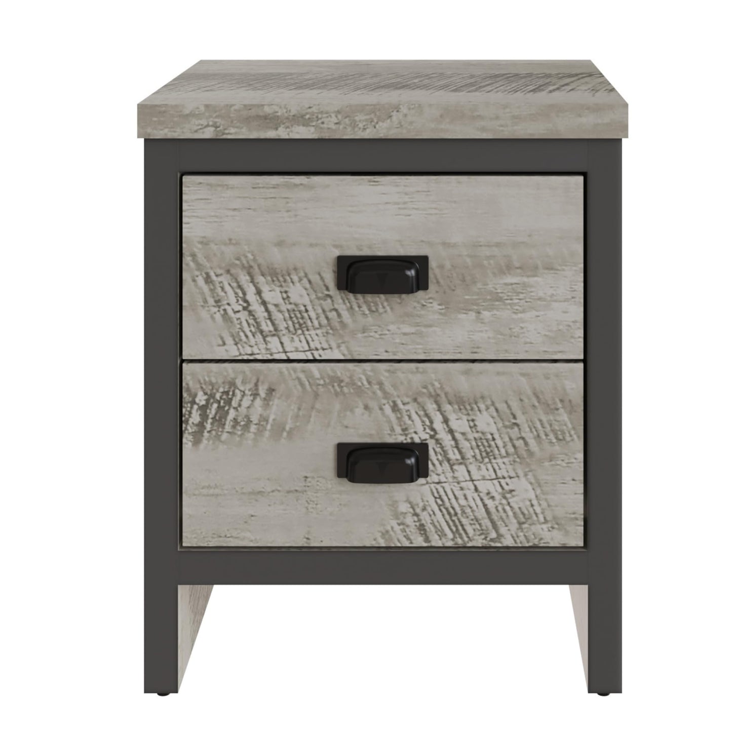 GFW Boston Pair of 2 Drawer Bedside Tables, Grey Wood Effect Bedside Cabinets, Industrial Style Nightstands with Storage Drawers