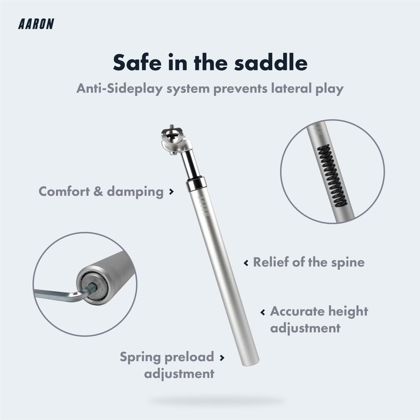 AARON - Spring Suspension Bike Seat Post - Aluminum Saddle Seatpost for E Bicycle, MTB, Trekking Bikes, City Bikes - 30.9mm Diameter, 13.8" (350mm)
