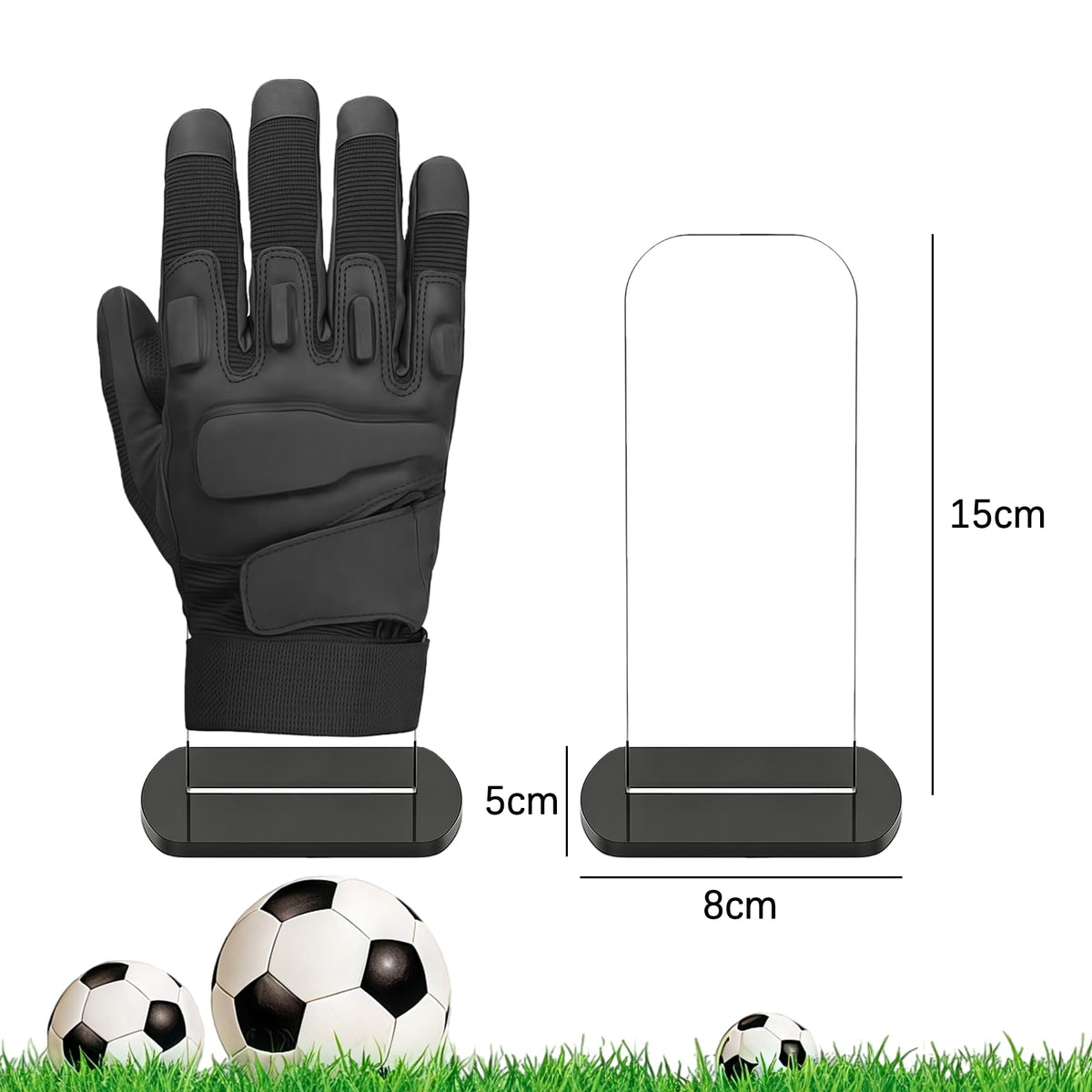 NAUZE 2Pieces Football Glove Display Stand Black Acrylic Soccer Glove Stand Vertical Sports Signed Display Rack for Home and Easy Installation