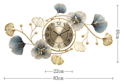 Large Silent Modern Decorative Wall Clock,Elegant Wrought Iron Wall Clocks Ginkgo Leaf Mute Wall Quartz Clock for Living Room Bedroom Hotel Porch (83