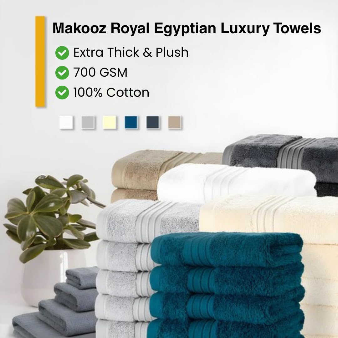 Makooz Premium 700 GSM Hand Towels for Bathroom 2 Pack – 100% Natural Ring-Spun Egyptian Cotton – Luxurious Ultra Soft