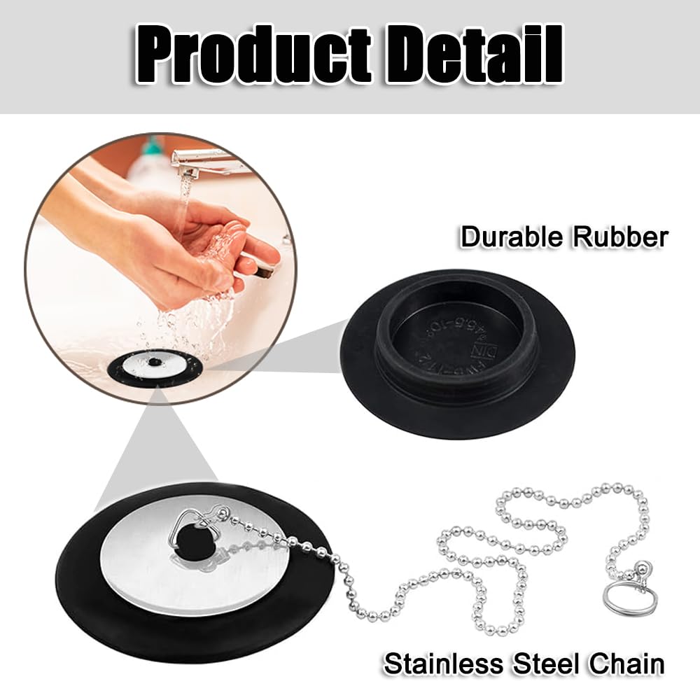 Universal Bath plug, Bathroom Sink Plug Replacement, Drain Stopper for Bathroom Kitchen, 43mm Kitchen Sink Plug with 40mm Stainless Steel chain