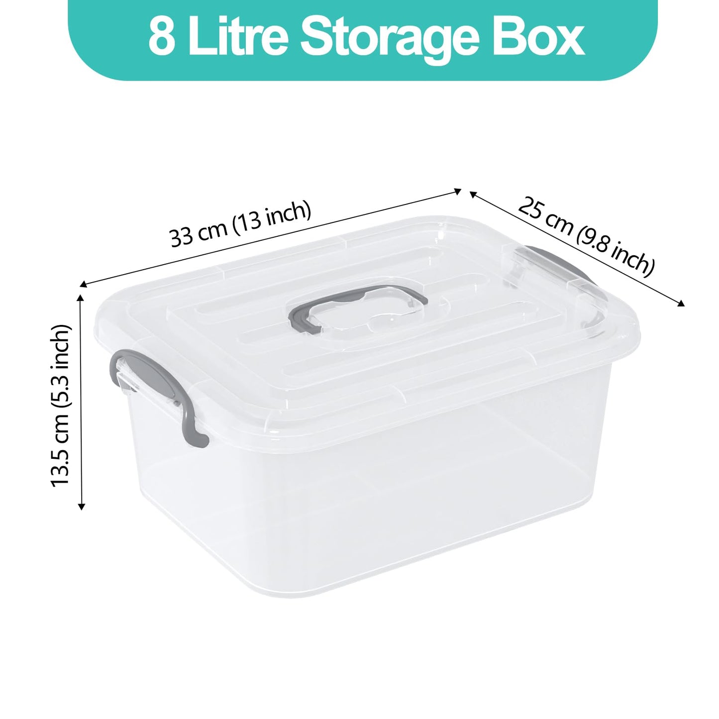 Xyskin 6 Packs 8 L Latching Box with Handles, Plastic Storage Bin with Lids, Clear Storage Organizer Box