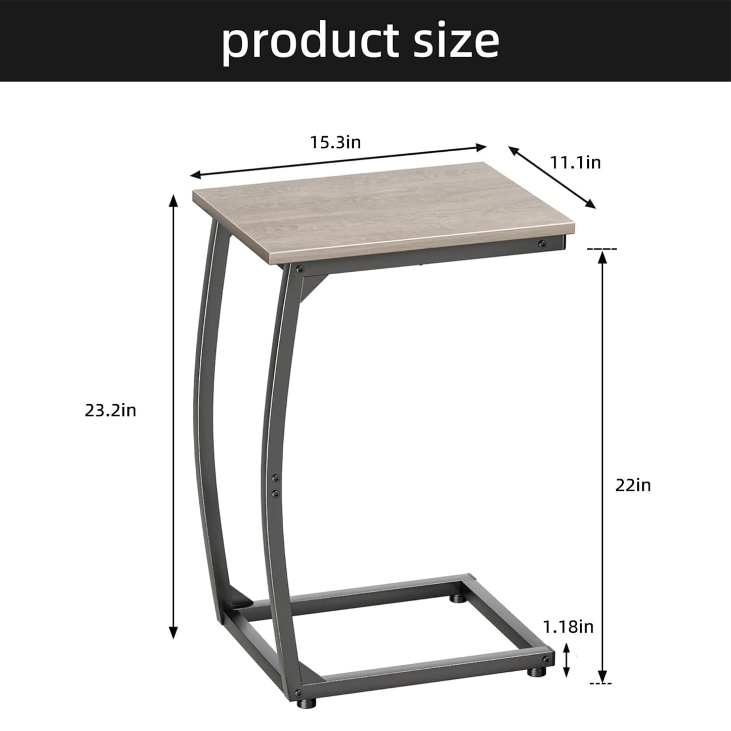 LAKEMID C Shaped End Table, Side Table for Couch, TV Tray Table for Living Room Bedroom (Grey)