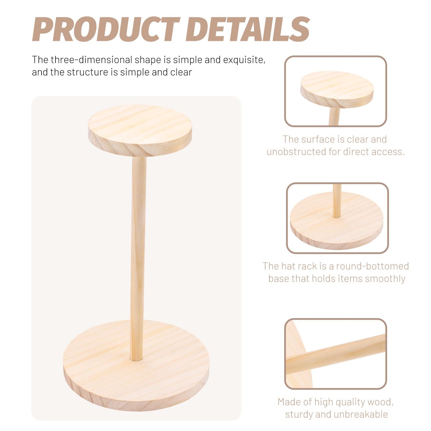 Chihutown 4PCS Hat Stands for Display, Wooden Hat Stand, Cap Organizer for Baseball Caps, Hat Holders for Model Car Display, Multipurpose Hat Storage