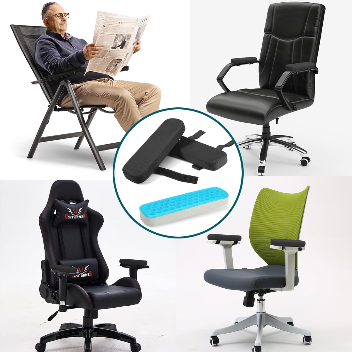 masteymoh Ergonomic Armrest Pads Office Chair Arm Rest Cover Pillow - Elbow Support Cushion for Computer, Gaming and Desk Chairs (Flat)