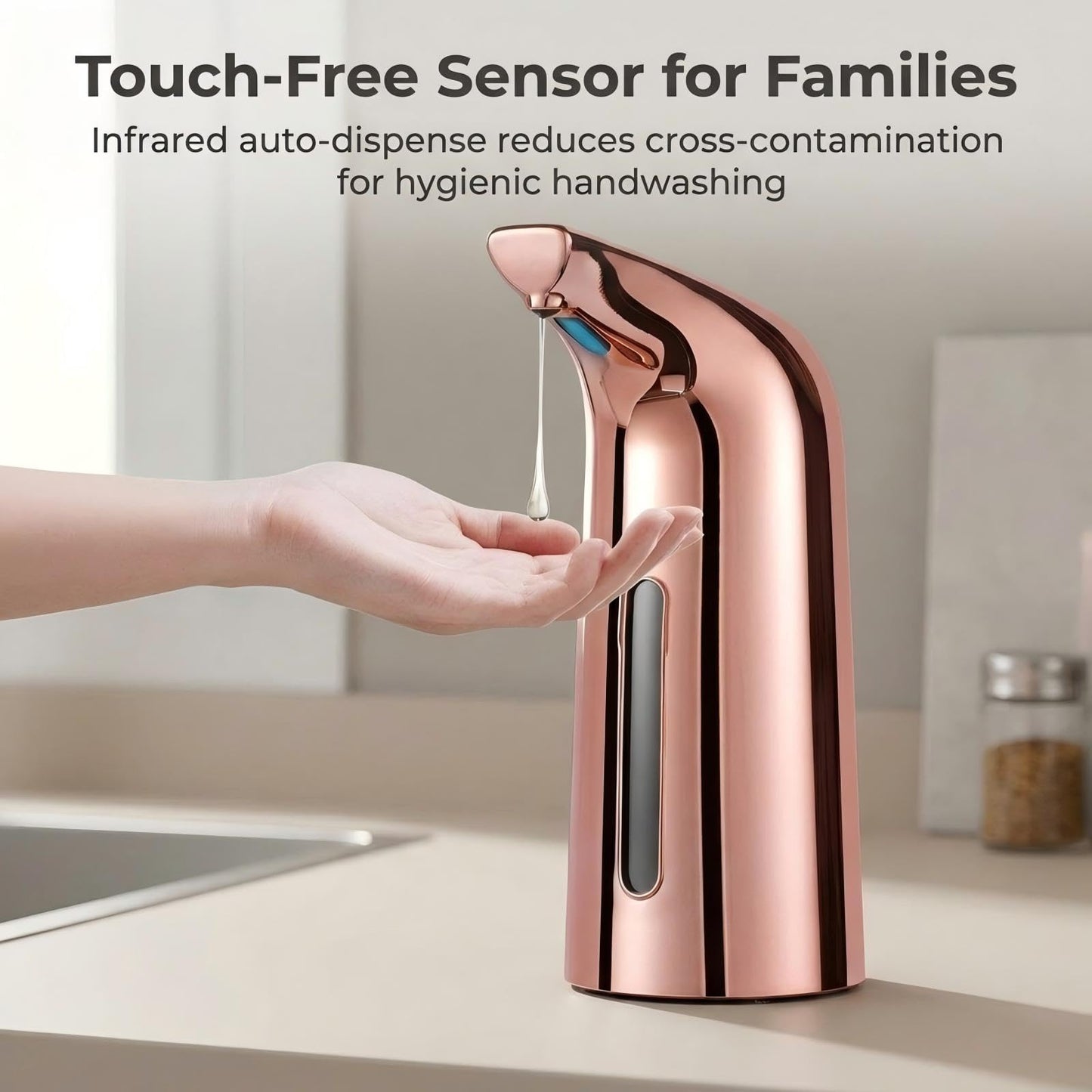 Automatic Soap Dispenser: 4 Adjustable Settings & Touch-Free Sensor, 400ml, IPX6 Waterproof, Long Battery Life, for Families with Kids