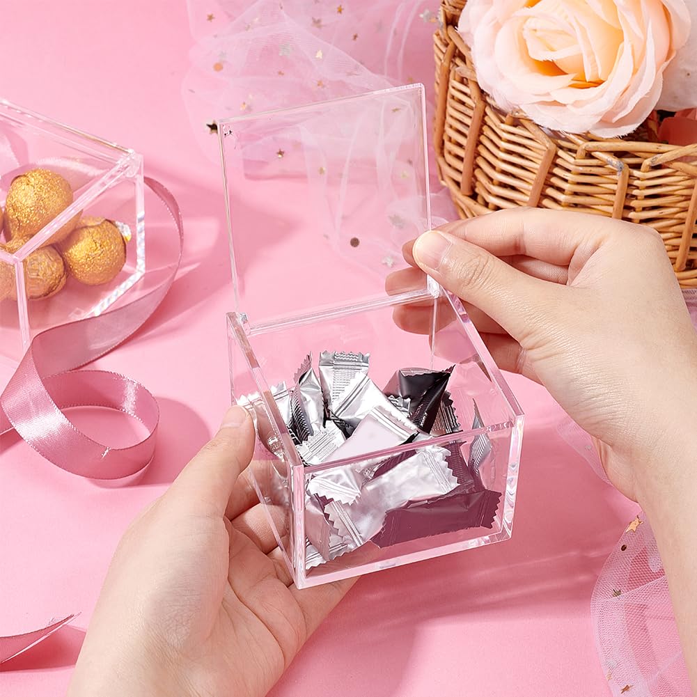 BENECREAT 2Pcs Acrylic Box with Lid, 8x8x6cm Clear Cube Display Case Storage Boxes Organizer Containers for Wedding Birthday Gift Packing Jewelry