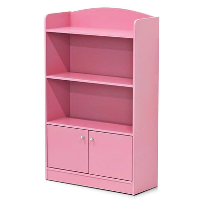 Furinno LOVA Book Shelf, Bookshelf with Storage Cabinet, Bookcase with Door, 11.8 x 23.6 x 37.3, for Living Reoom, Bedroom, Home Office, Pink