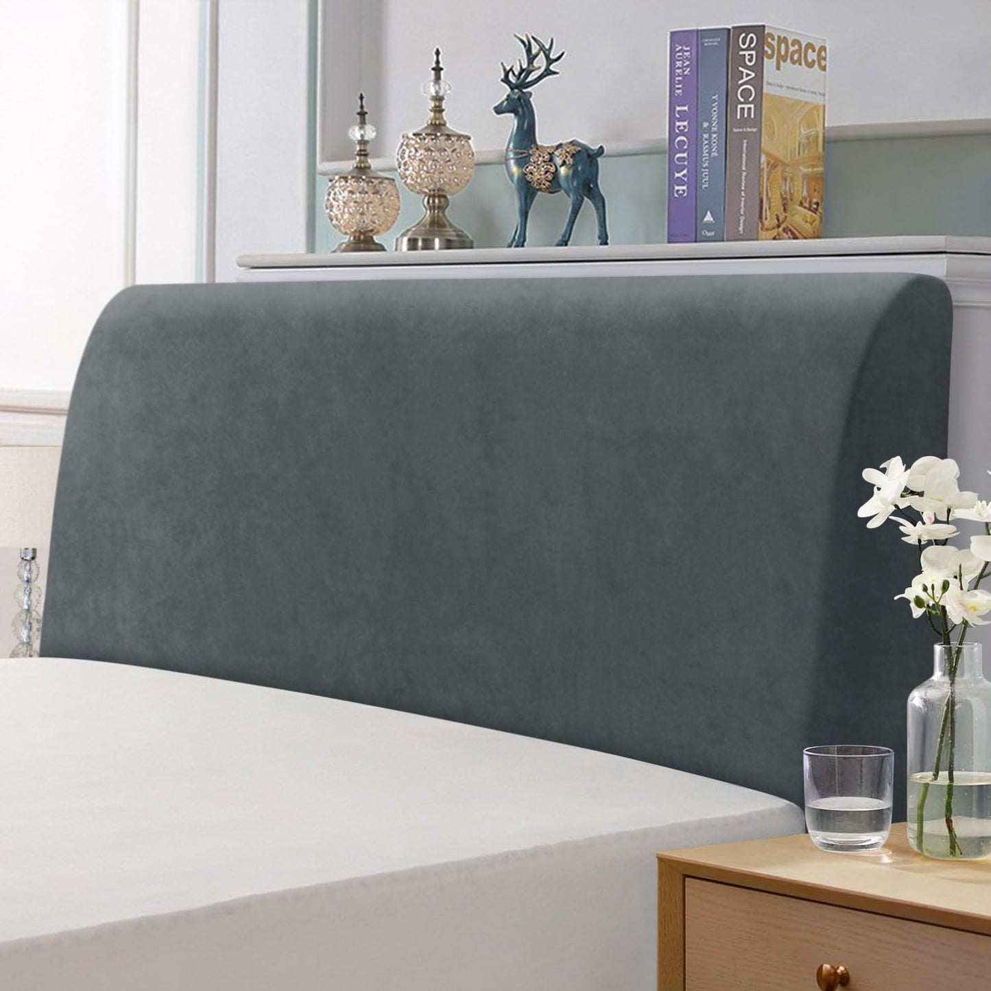 TAOCOCO Bed Headboard Cover, Elastic Headboard protection cover, all-inclusive design solid color elastic protection, Dark Grey 180-200 cm