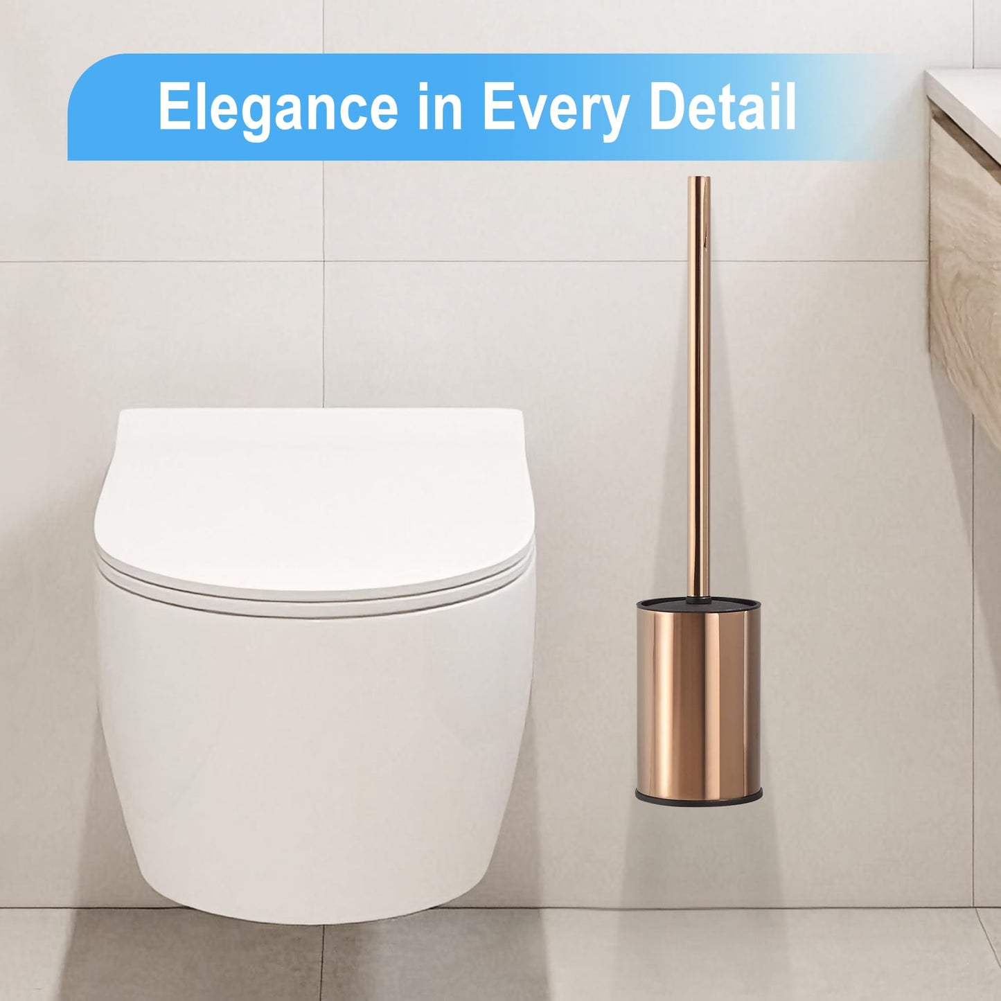 BGL 304 Stainless Steel Toilet Brush with Round Wall-Mounted Holder, Rose Gold, Rust-Resistant, Hygienic Drip Tray, for Bathroom or Hotel