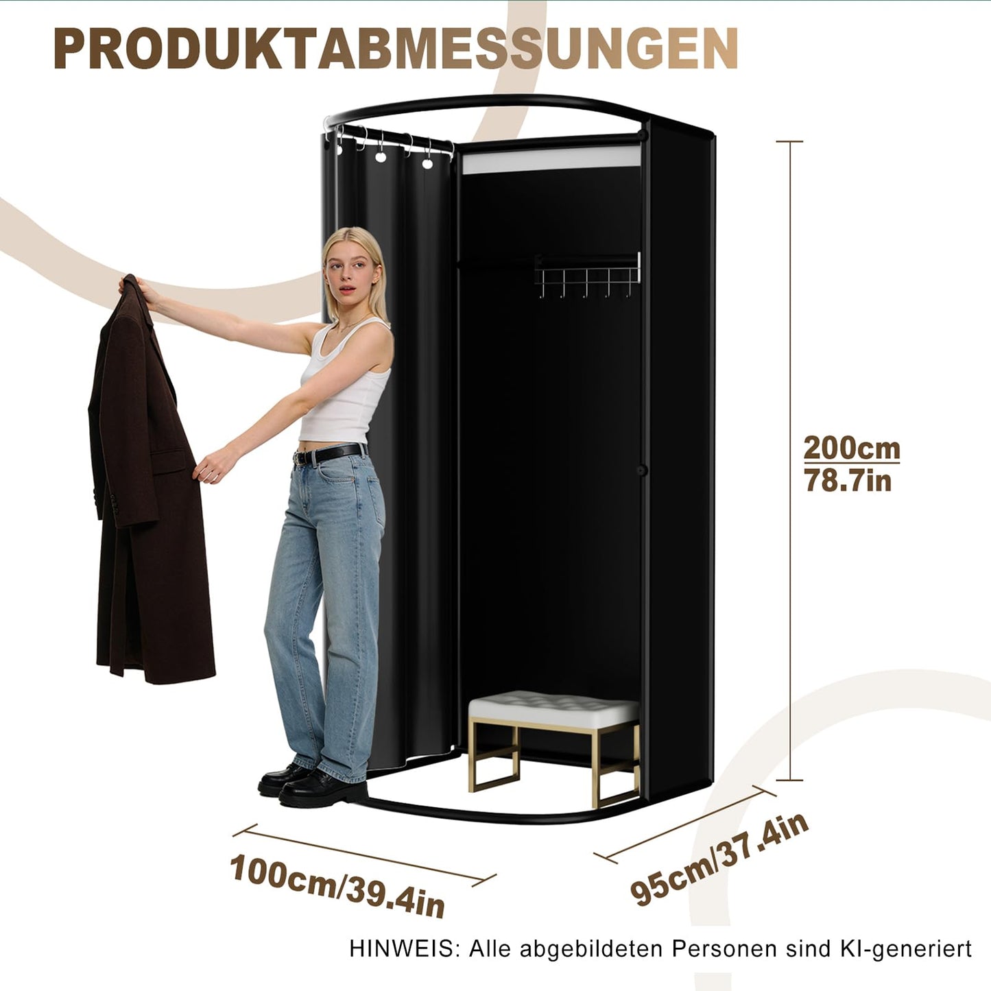 LXSEHN Clothing Store Changing Room, U-Shape Mobile Fitting Room, Black