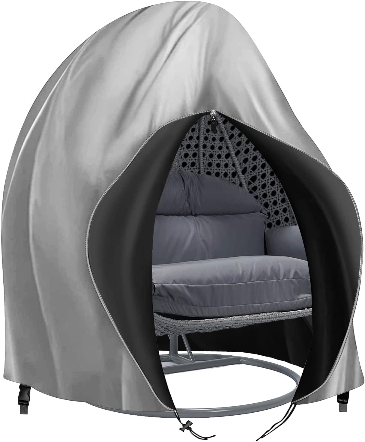 Double Egg Chair Cover Patio Hanging Egg Chair Cover Double 420D Waterproof Swinging Chair Cover Veranda Patio Cocoon Egg Chair Garden Furniture Cover