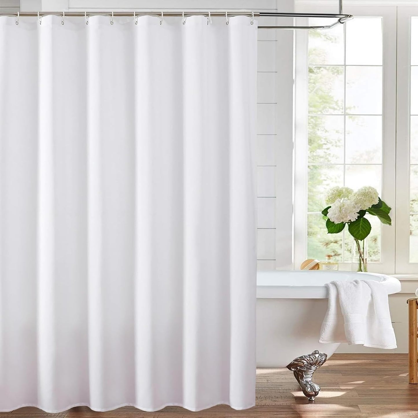 Shower Curtain, Solid Colour Fabric Shower Washable Curtain Mould Resistant and Water Repellent, Shower Curtain for Bathroom (White,180 * 180)