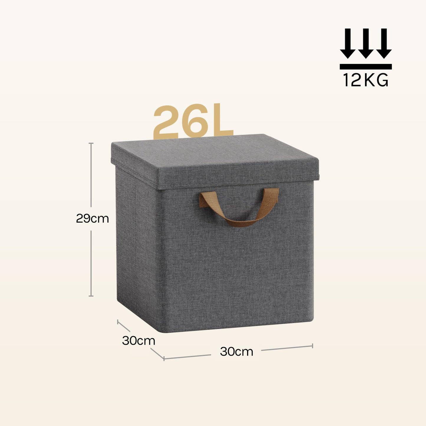 WOLTU Fabric Storage Boxes Set of 5, Folding Baskets with Lids, Handles, Metal Frame, Wardrobe Toy Organisers for Living Room, Bedroom, Office, Grey