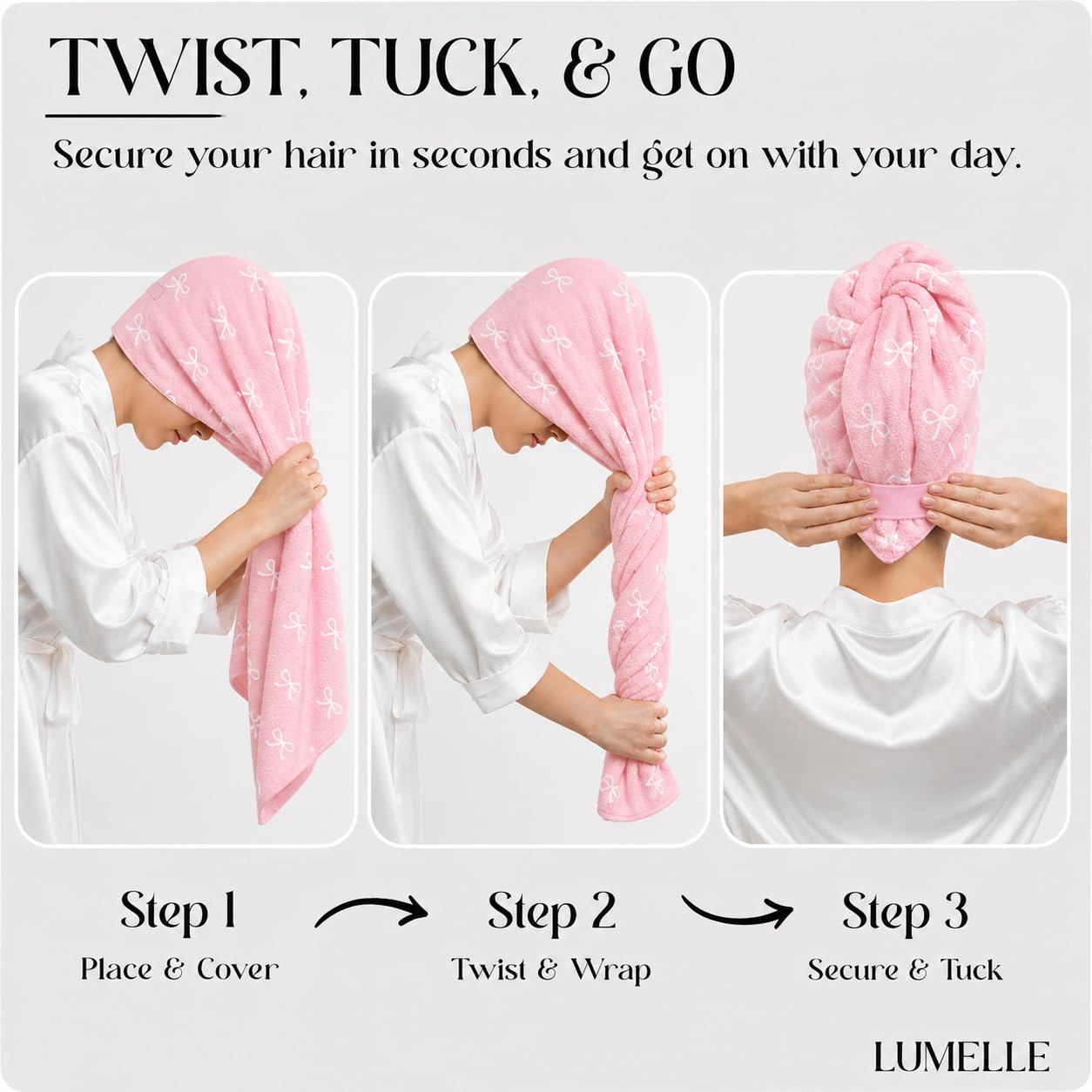 Lumelle XL Microfibre Hair Towel Wrap for Women – Ultra Absorbent Microfiber Towel for Wet, Curly, Long or Short Hair – Quick Dry