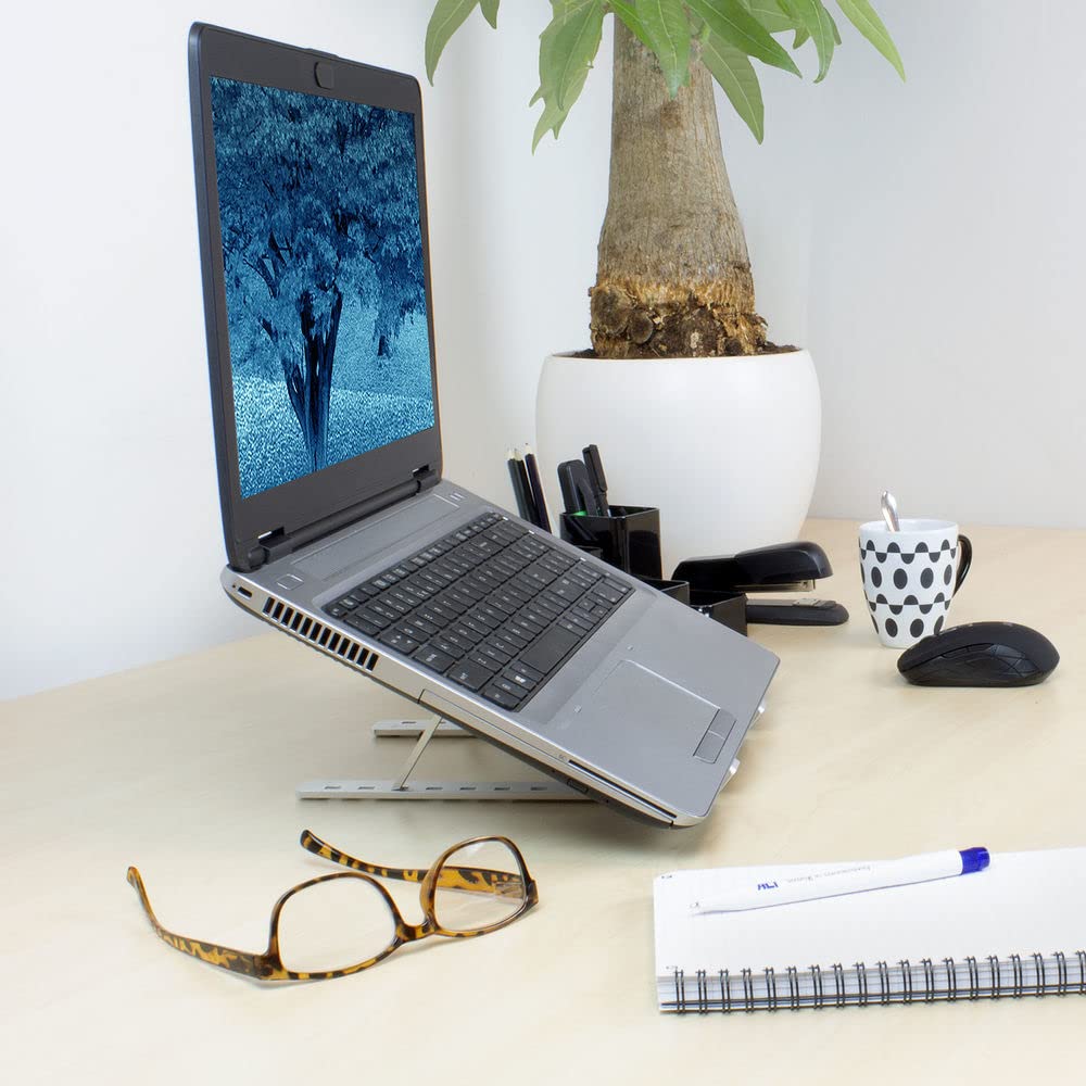 ACT Aluminium Foldable Laptop Stand for Desk (V-Shape), Ergonomic Laptop Riser up to 15.6”, Adjustable Height 6 Positions