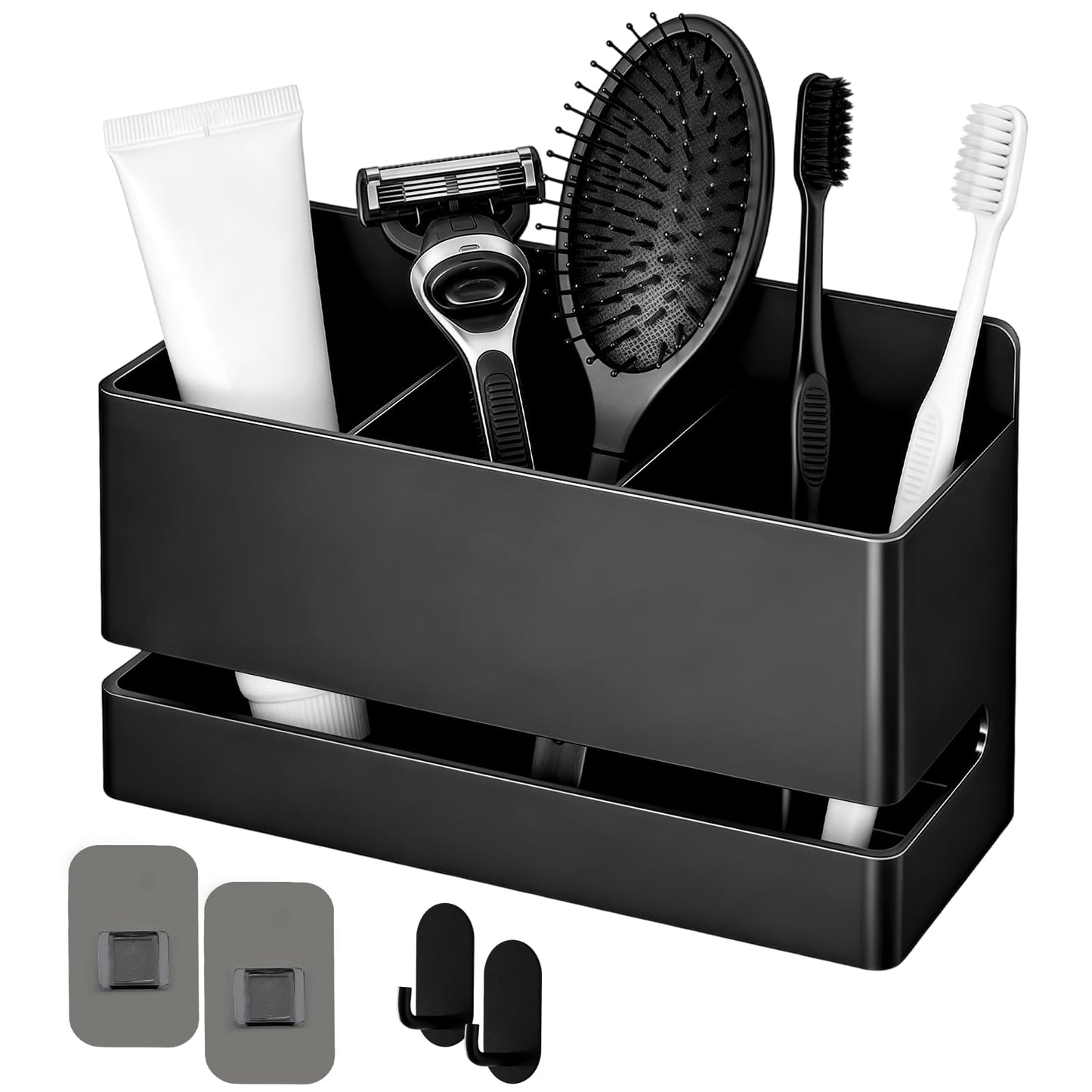 Yuaerbuo Toothbrush Holder Wall Mounted Toothbrush Holder With Drainage, Toothpaste Holder 3 slots, Toothbrushs Stand