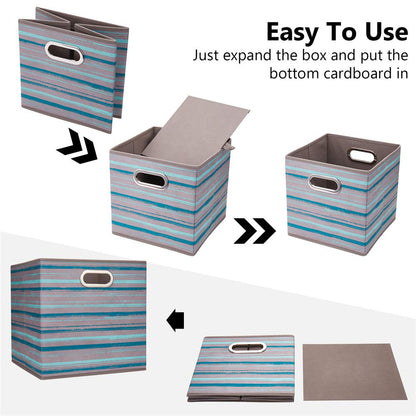 HSDT 6 Cube Storage Bins Teal Stripes Gradient Lines 10.5x10.5x11 Inch Foldable Whale Coastal Print Fabric Half Storage Basketes for Home Organizers
