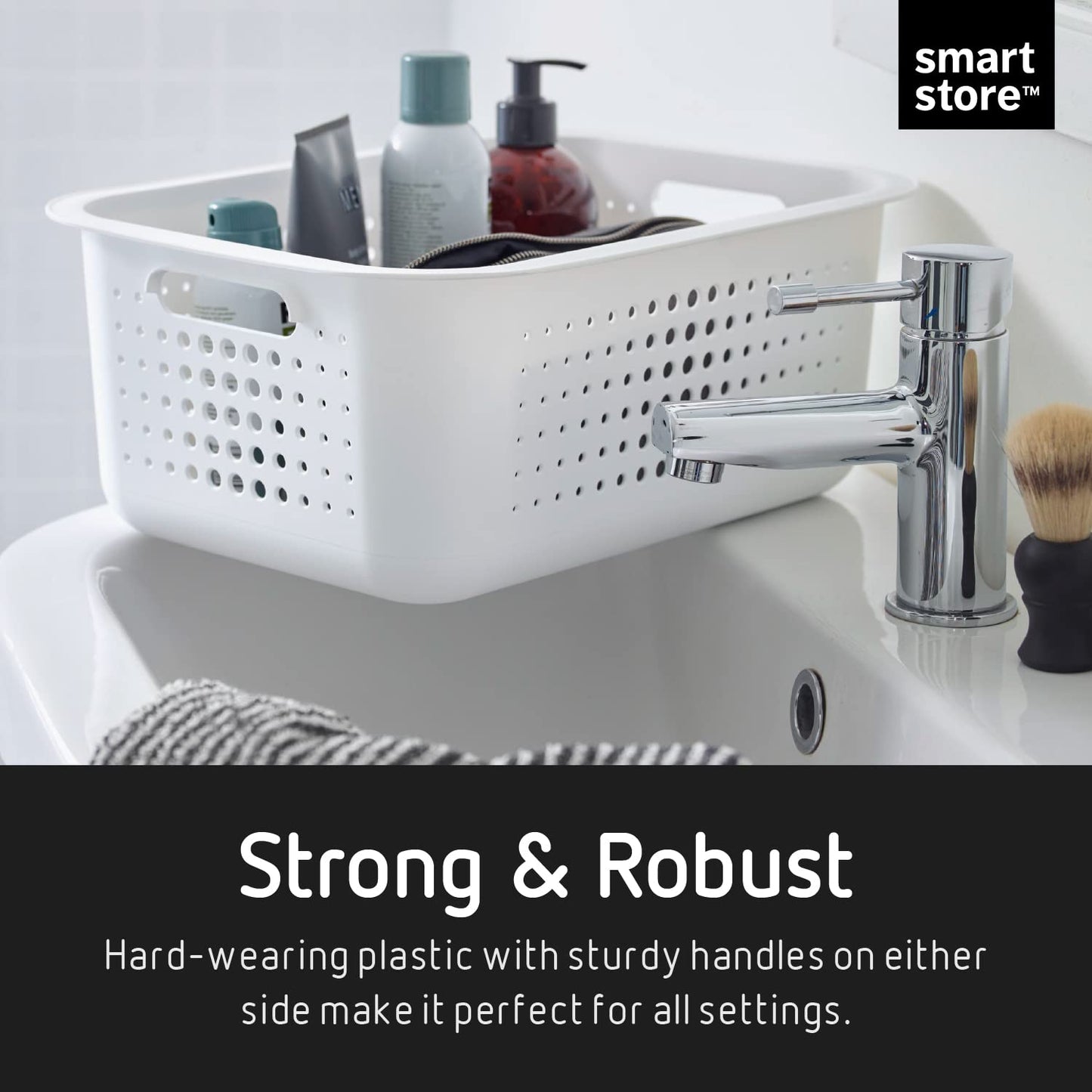 SmartStore 10L Recycled Plastic Storage Basket with handles - Taupe - Sustainable, Stackable and Nestable - 10 Year Guarantee - Medium basket