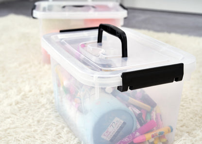 JUJIAJIA Clear Storage Latch Box/Bin, 2-Pack Plastic Organizing Container with Handle and Lids 7 QT/16QT