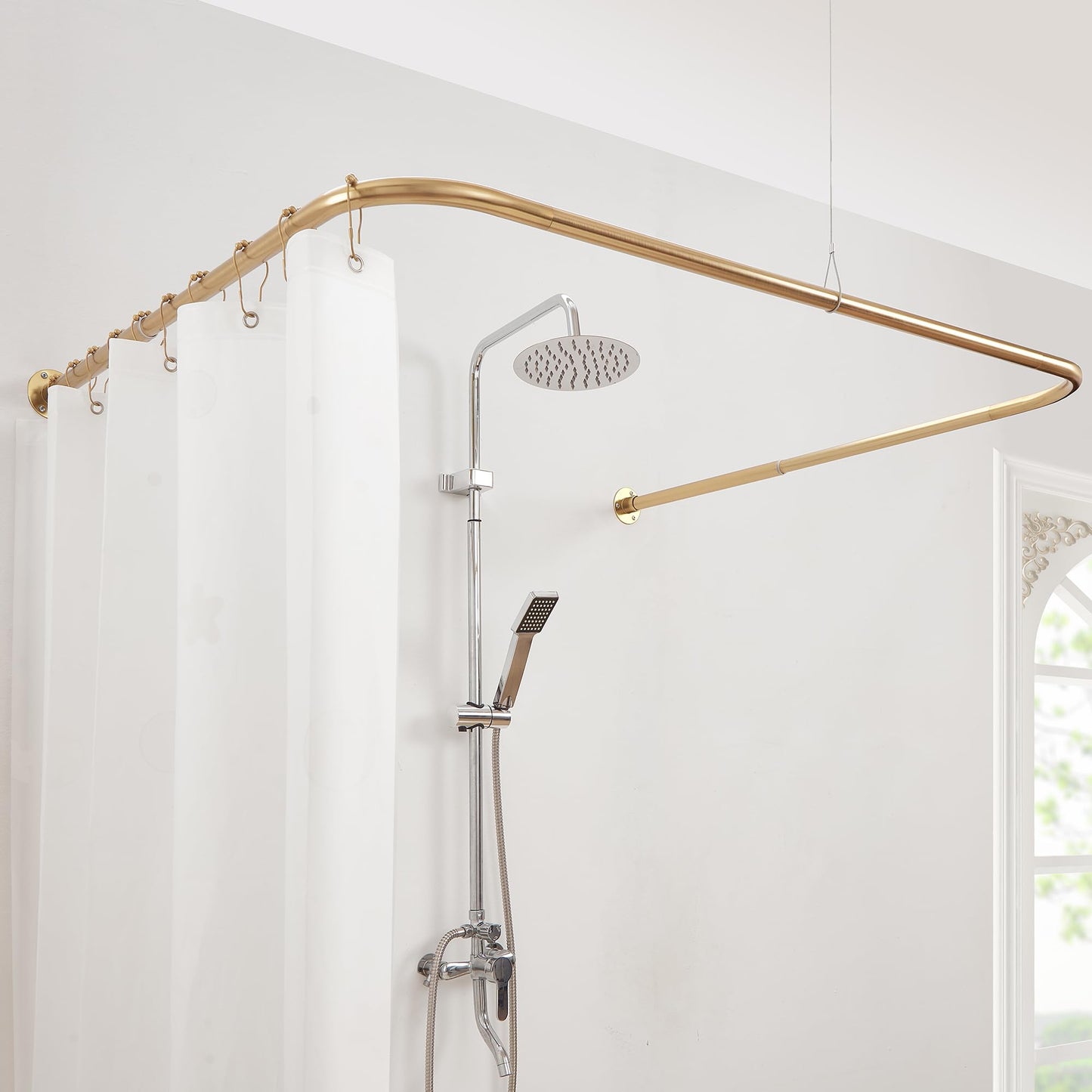 Mirooyu U Shaped Shower Curtain Rail, [Both Sides: 60-132 cm, Middle: 78,7/118,6/158,6/198,6 cm] Adjustable Half Square Curtain Pole Rod for Bathroom