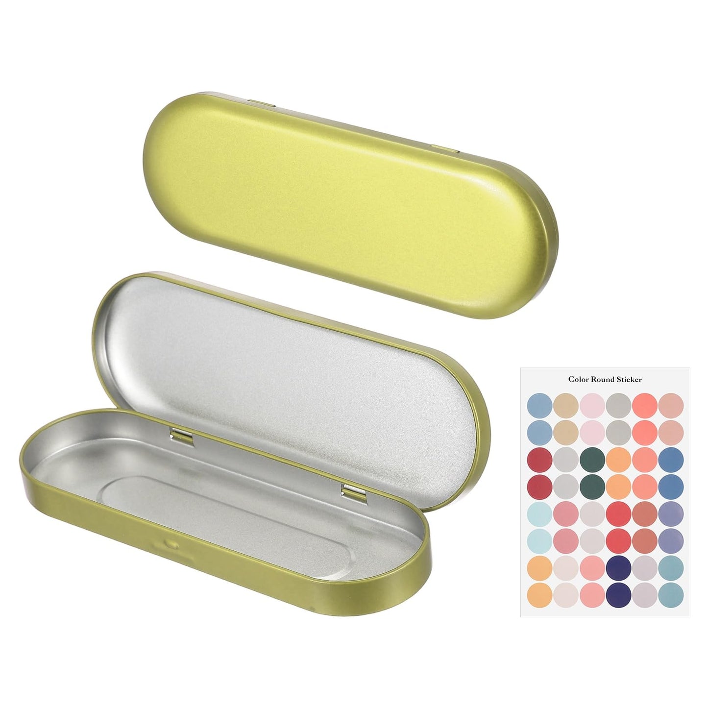 sourcing map 2Pcs Metal Tin Box Container, 6.9x2.4x0.7 Oval Empty Hinged Lid Box with Self Adhesive Colored Sticker