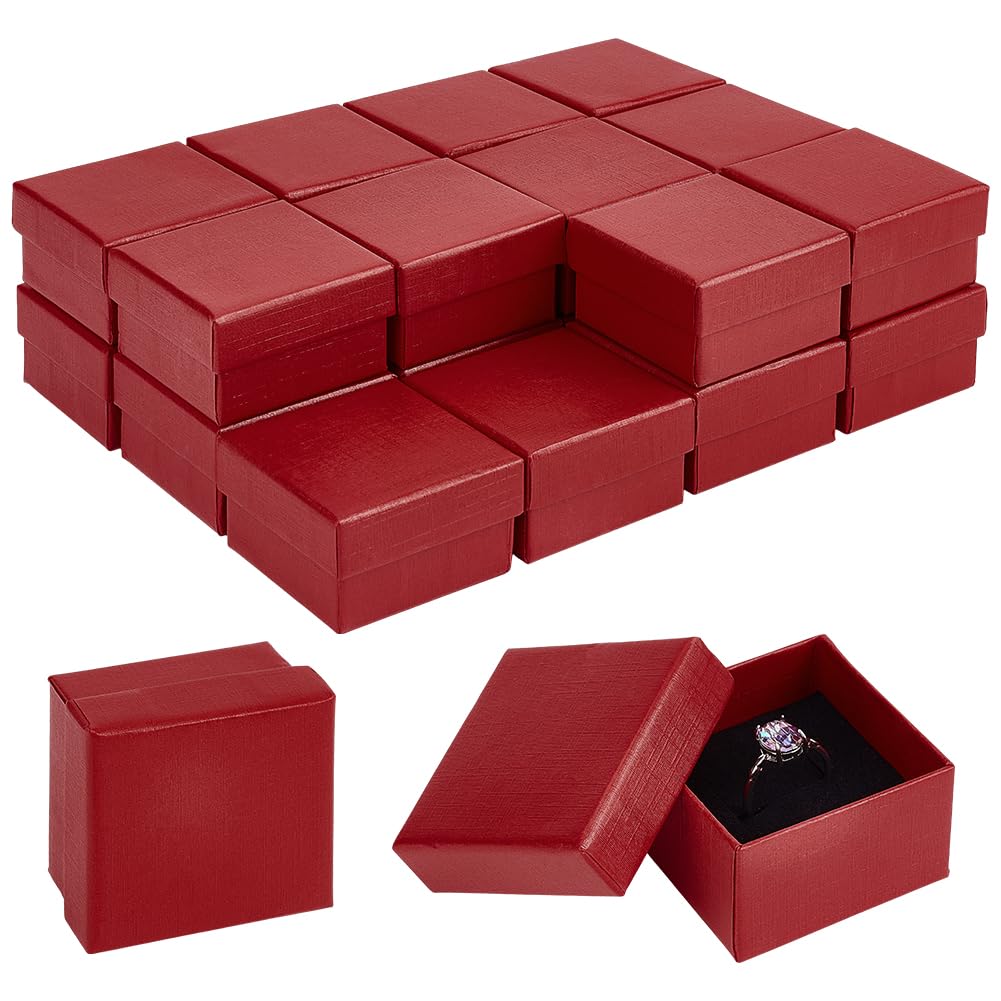 BENECREAT 24 Packs Red Jewelry Gift Boxes, 5.25x5.25x3.1cm/2.07x2.07x1.22 Inch Square Cardboard Jewelry Boxes with Sponge Inside for Earrings Rings