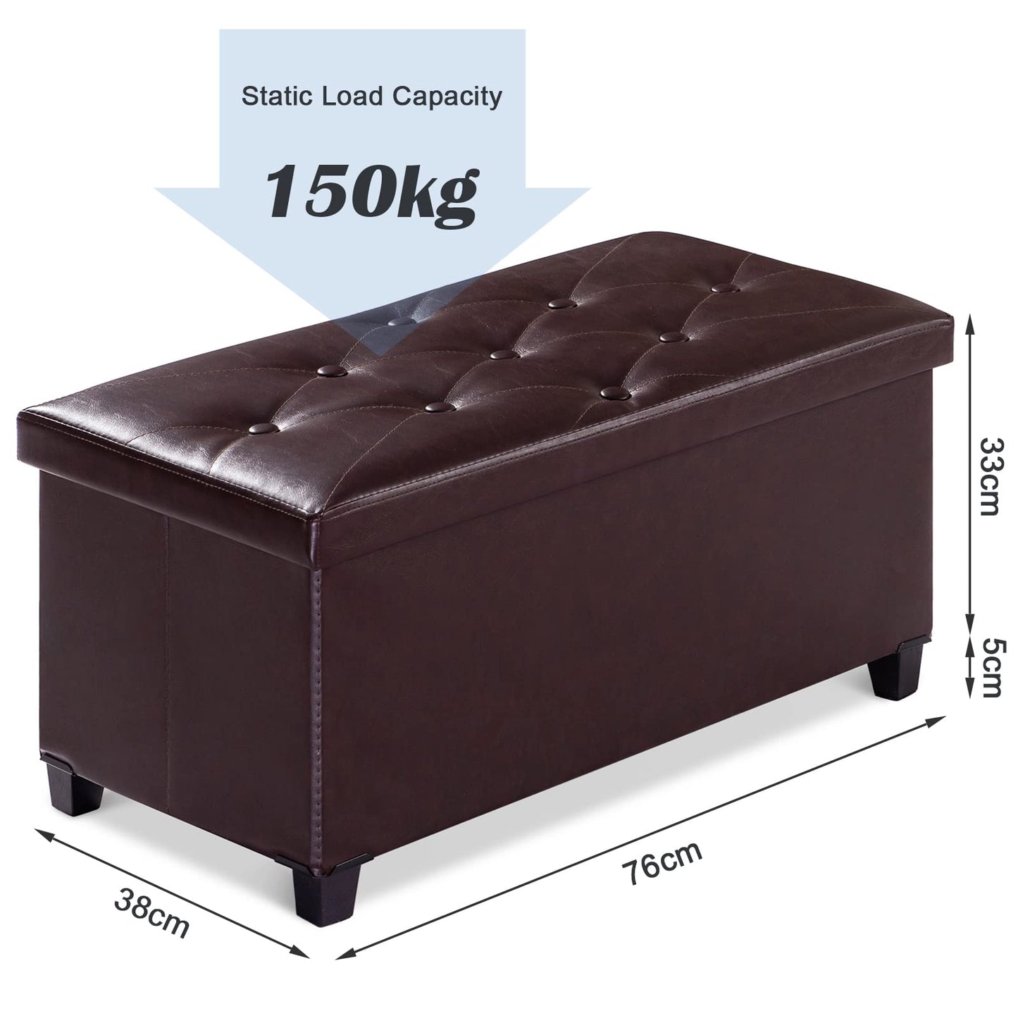 BRIAN & DANY Ottoman Storage Box with 4 Wood Legs, Faux Leather Storage Ottoman, Ottomans for Living Room, Brown, 76 x 38 x 38 cm
