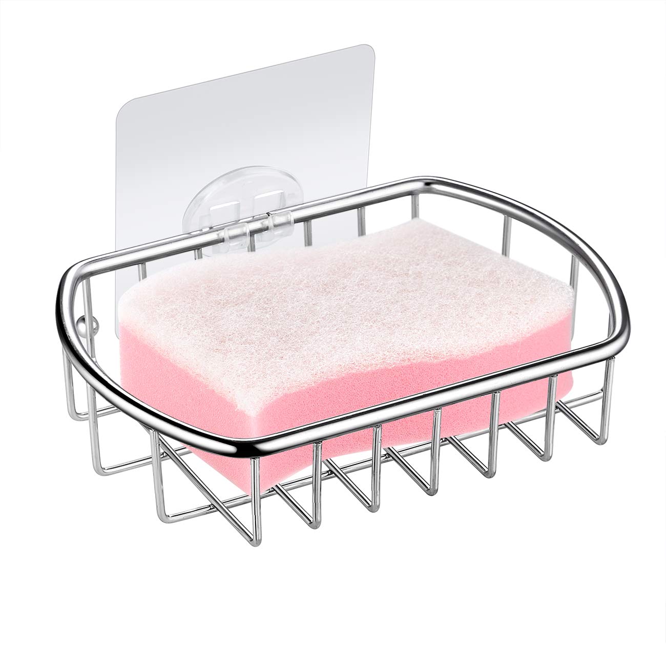 MaxHold Traceless Self Adhesive Soap Dish, Stainless Steel Soap Basket Never Rust, Bathroom Shower Caddy, Kitchen Sponge Holder