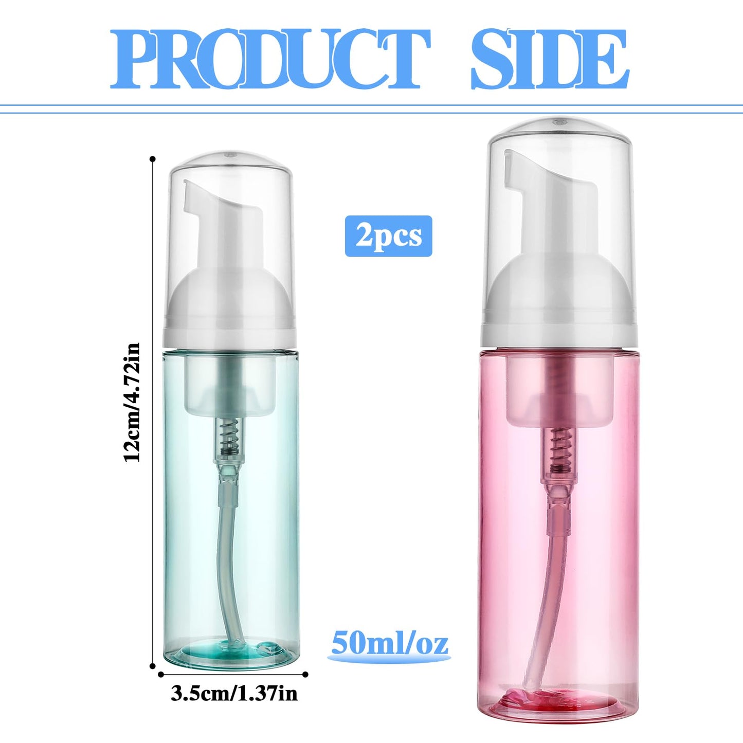2 Pack Foam Pump Bottle Travel 50 ml/1.7 oz Small Size Mousse Foam Soap Dispenser Clear Plastic Foaming Soap Dispenser Mini Empty Refillable Pump