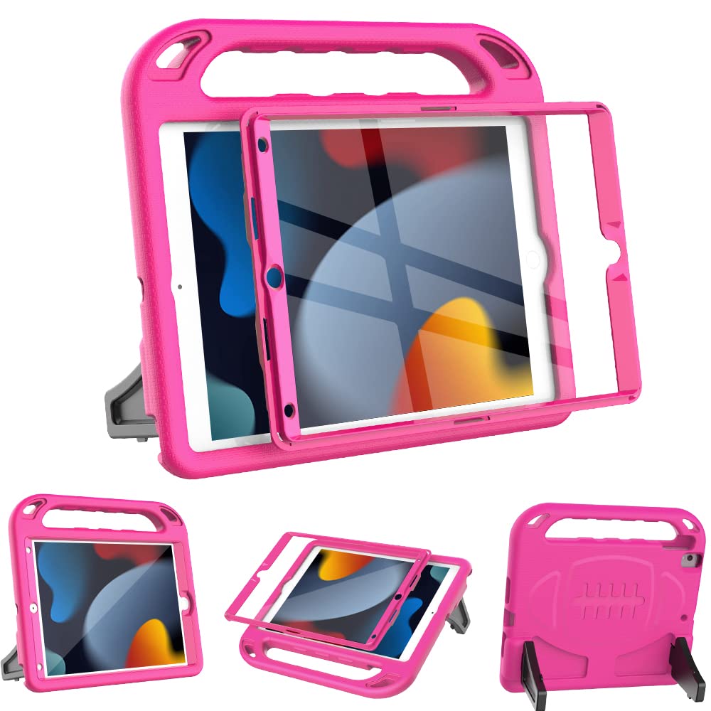 Surom Case with Built-in Screen Protector for iPad 10.2 Inch 2021/2020/2019 (9th/8th/7th Gen), Lightweight Shockproof Handle Stand Kids Case, iPad Air