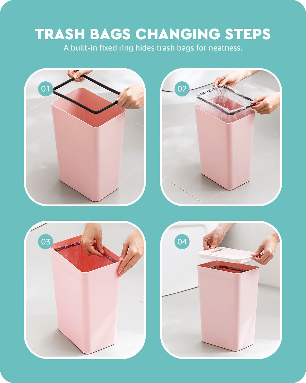 Baffect Small Trash Can with Lid Waste Basket Bathroom Garbage Can Dorm Room Essentials for Bedroom, Office, College-2.1 Gallon Pink