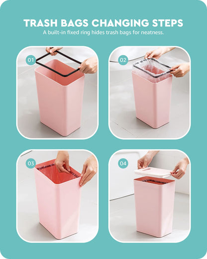 Baffect Small Trash Can with Lid Waste Basket Bathroom Garbage Can Dorm Room Essentials for Bedroom, Office, College-2.1 Gallon Pink