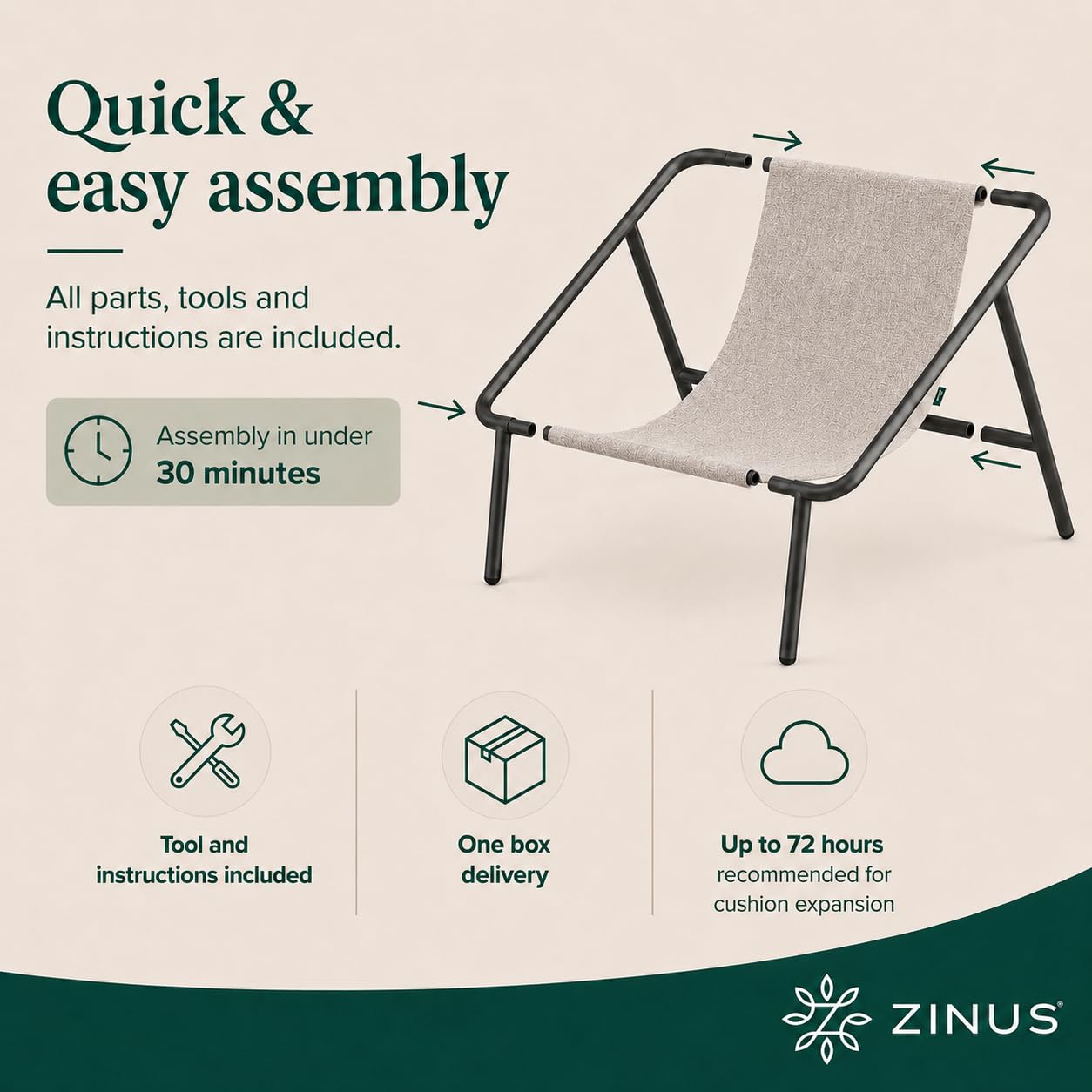 Zinus Ada Sling Accent Armchair, Oatmeal Beige, 78 x 78 x 69 cm