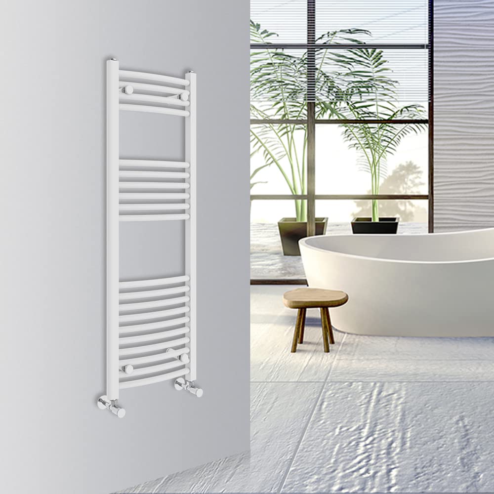 Warmehaus Curved Bathroom Heated Towel Rail Warmer 1200x400mm White