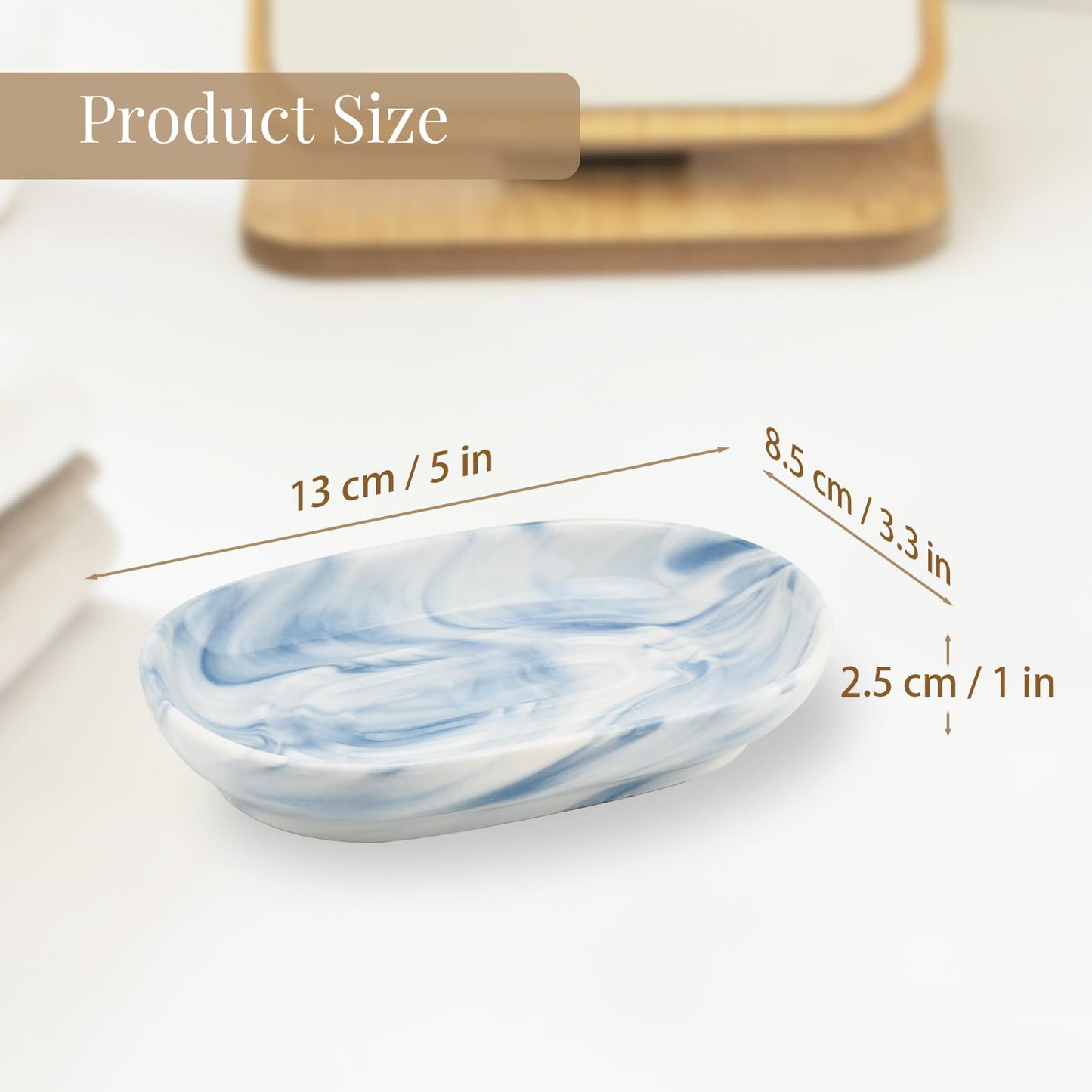 YoHyien Ceramic Soap Dish, Anti-Slip Marble Soap Dish for Bathroom, Soap Tray Dish, Soap Holder for Shower, Kitchen, and Sink