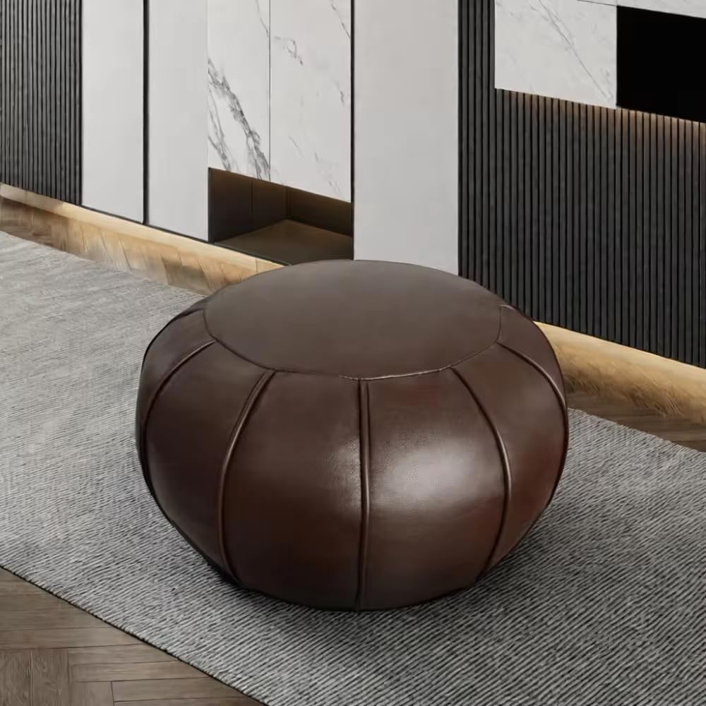 Louis Donné Premium Artisanal Leather Pouffe, Handmade Unstuffed Ottoman Pouf Cover, Footstool
