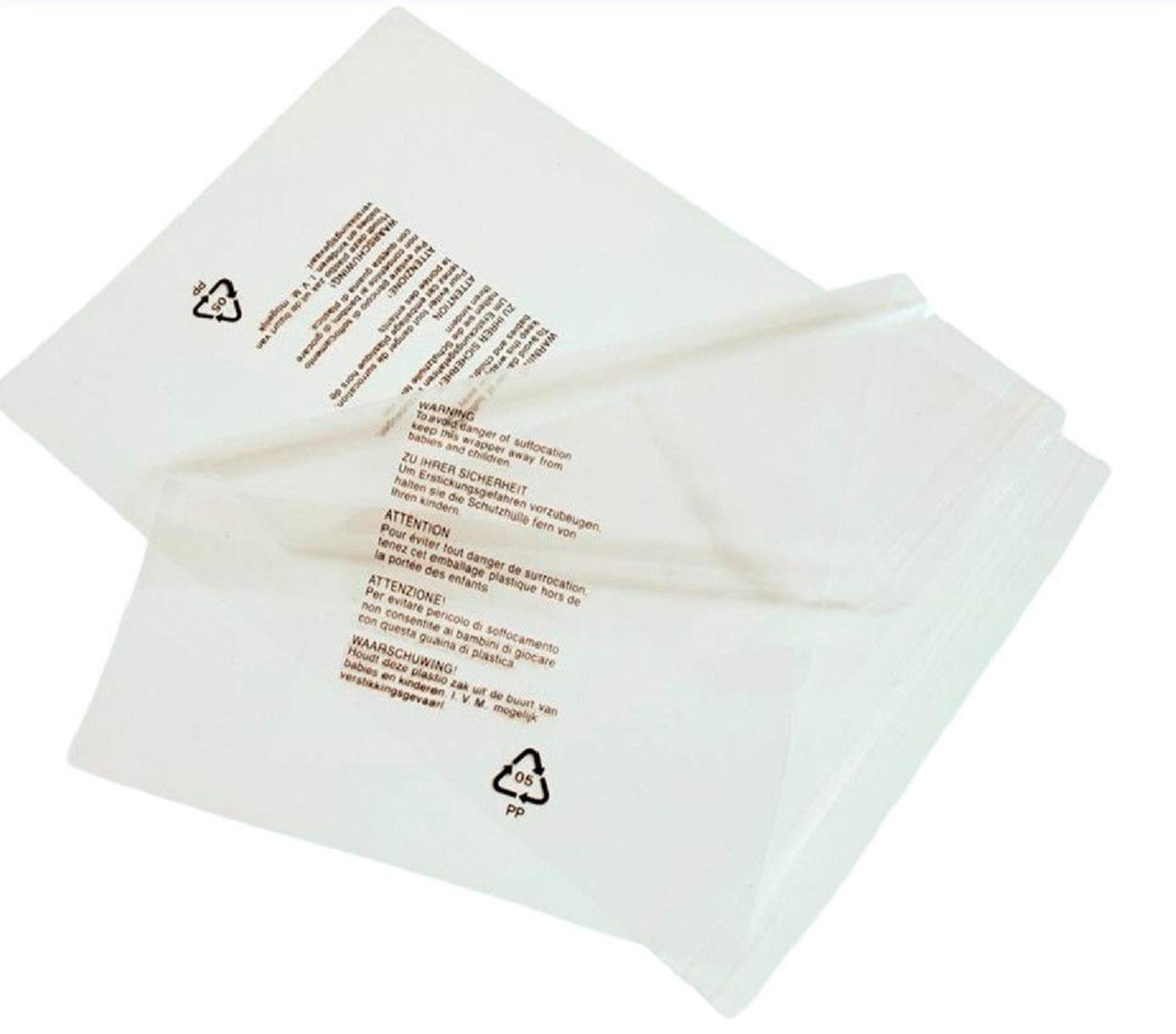 200 CLEAR TRANSPARENT PLASTIC SELF SEAL GARMENT BAGS WITH SAFETY WARNING (9" x 12")