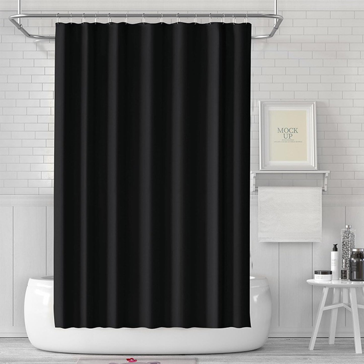 COSORO PEVA Shower Curtain 180x180cm,Heavy Duty Plastic Black Weighted Shower Curtains Mould Proof Resistant Waterproof Bath Curtains with 3 Magnet