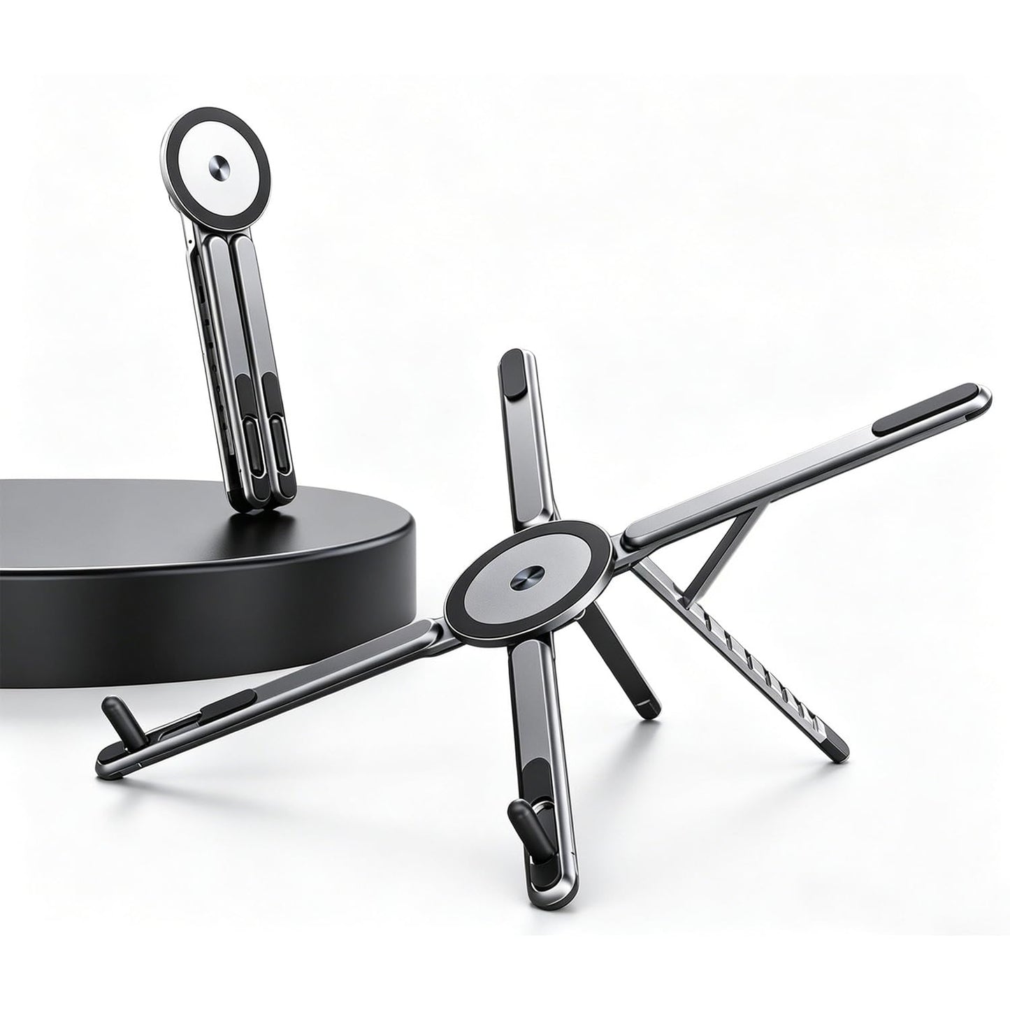 Beruth Adjustable Foldable Laptop Stand for Desk, MagSafe Compatible Aluminum Riser with N52 Magnetic Grip, Portable Holder for MacBook, iPad