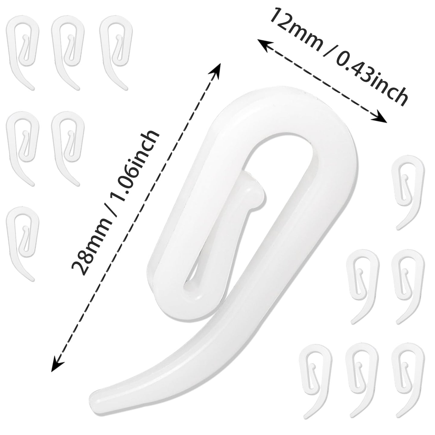 Curtain Hooks Plastic White Pack of 100, 2.8x1.2cm, Premium Drapery Hooks for Windows, Doors and Shower Curtains Fits Most of Curtains