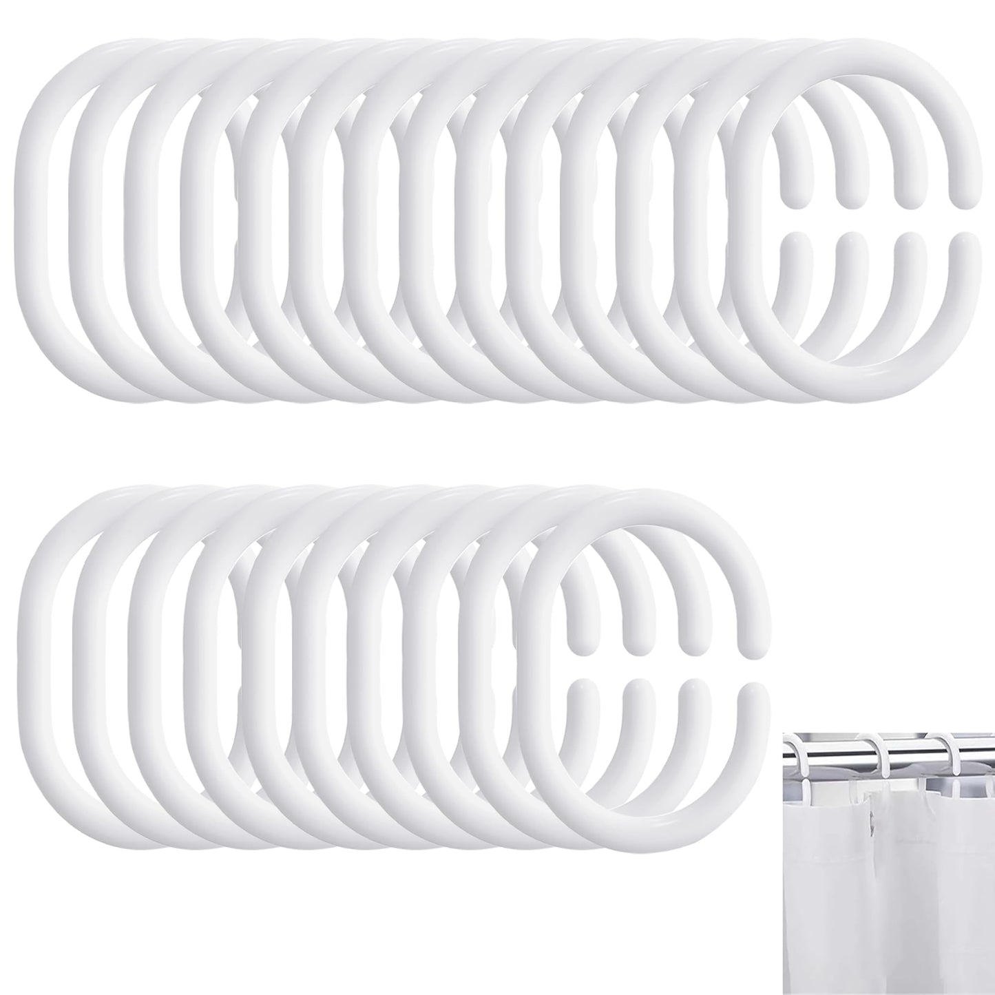 Plastic Shower Curtain Rings – Rust-Proof C-Shape Bathroom Hooks
