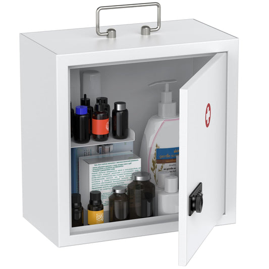 Uniclife Wall Mount Medicine Cabinet with Combination Lock & Handle Locking First Aid Lockable Medical Safe Storage Box Medium Medicine Organizer