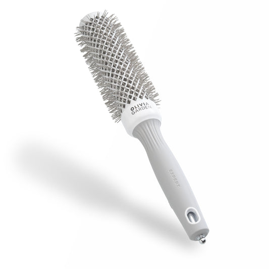Olivia Garden Expert Blowout Speed ? White & Grey - 35 - Ceramic Coated Round Brush with Extra Long Barrel for 25% Faster Blowouts