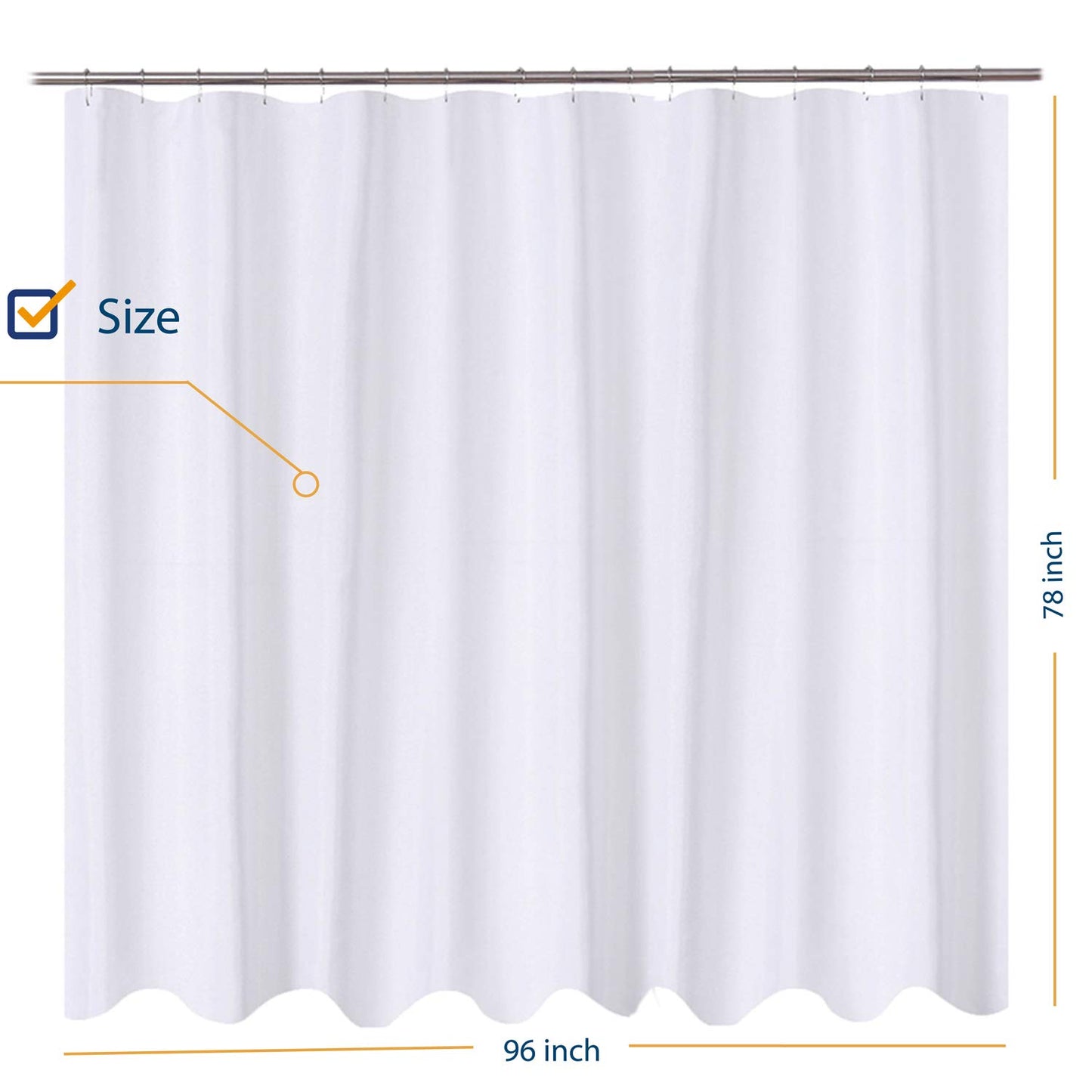 N&Y HOME Fabric Shower Curtain Liner 96 x 78 inch XL Size, Hotel Quality, Washable, Water Repellent, White Bathroom Curtains with Grommets, 96x78
