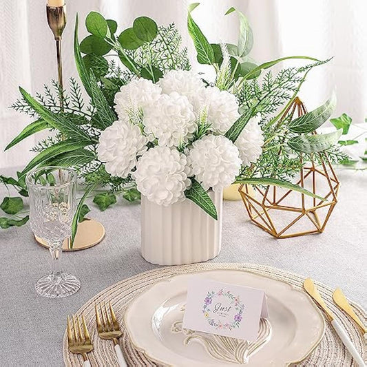 N&T NIETING Artificial Flowers 20pcs Fake Dahlia Flowers with Leaves and Stems, Foam Dahlia DIY Flower for Wedding Bouquets Floral Centerpieces Arrangements Shower Party Home Decor, White
